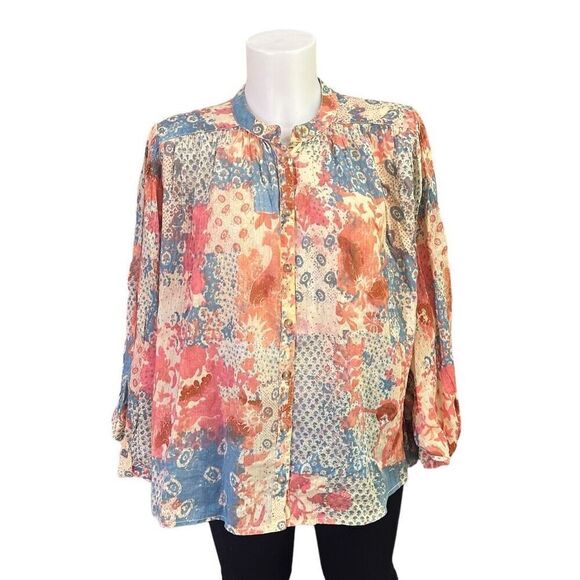 Anthropologie Pilcro Oversized Floral Patchwork Dolman Sleeve Button Up sz S - Picture 2 of 10